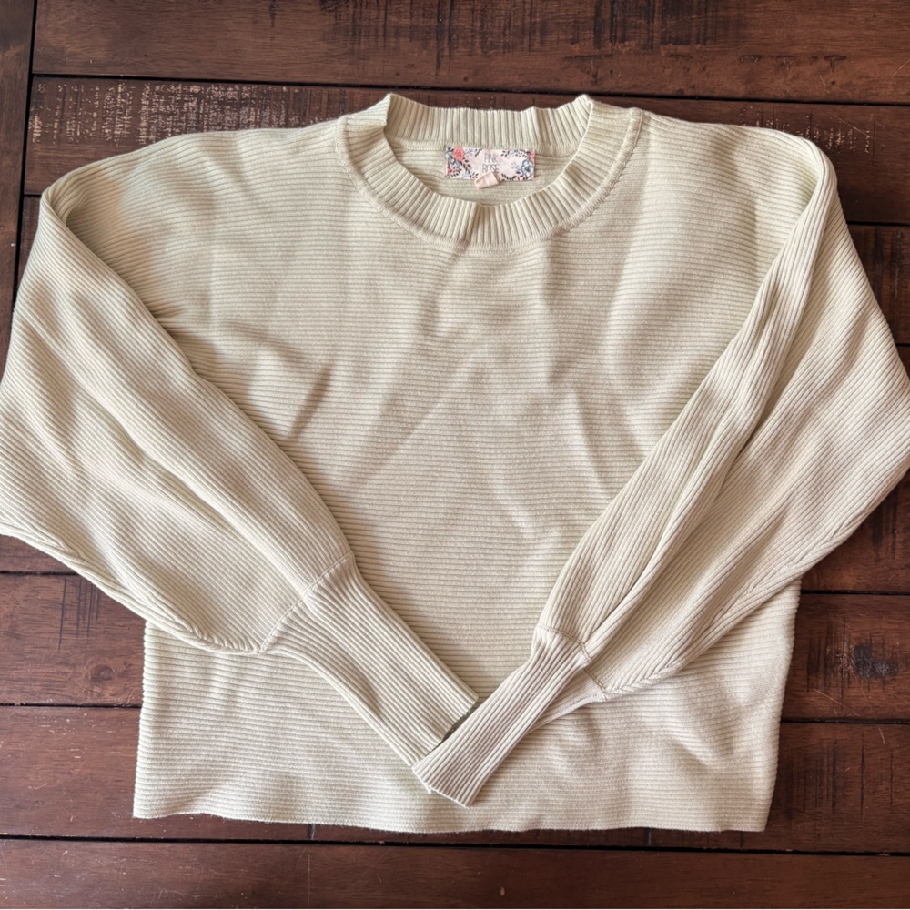 Pink Rose Ribbed Knit Top - Light Sage
